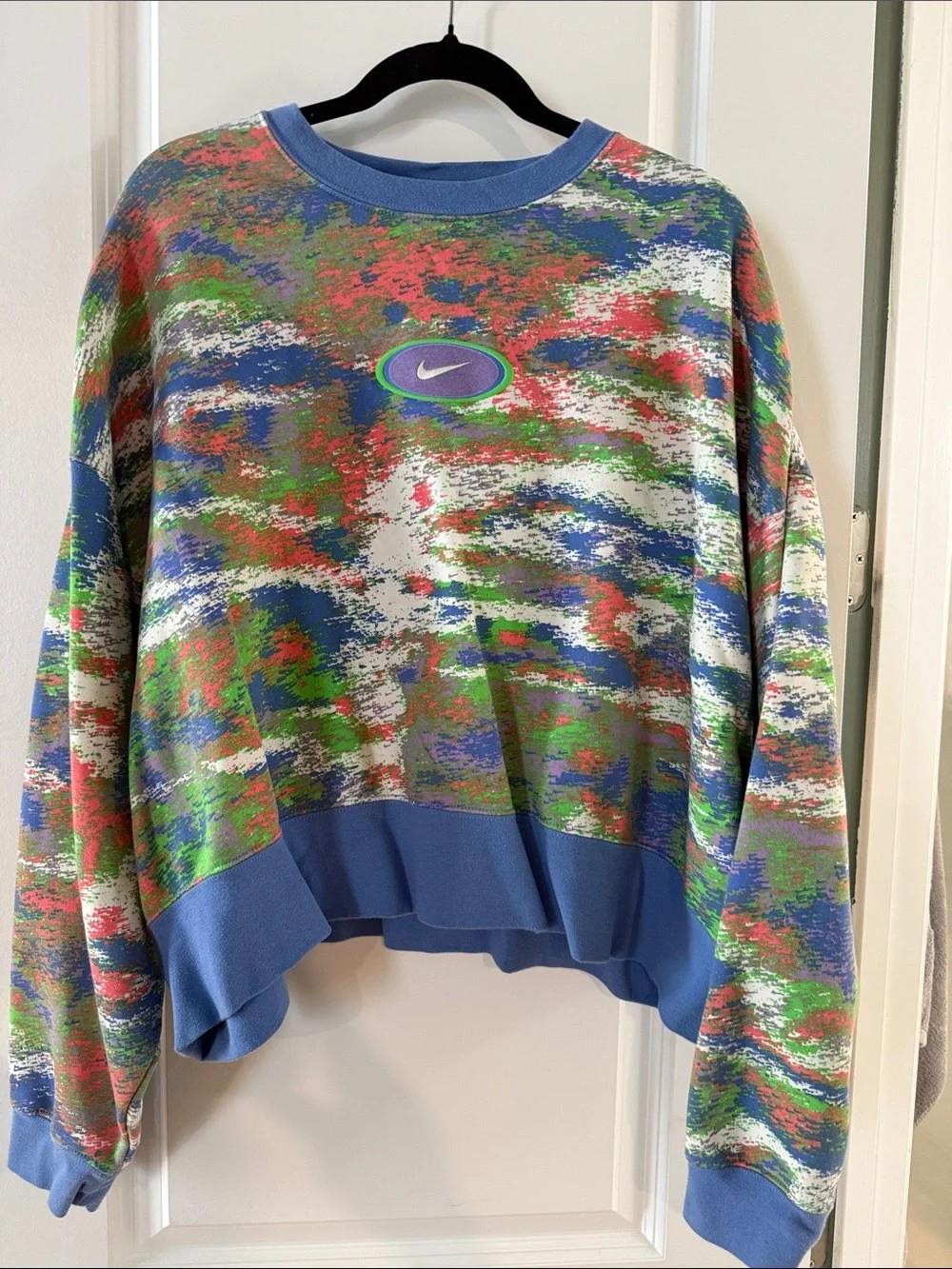 Nike Blue-Trim Multicolor Abstract Crewneck Sweatshirt